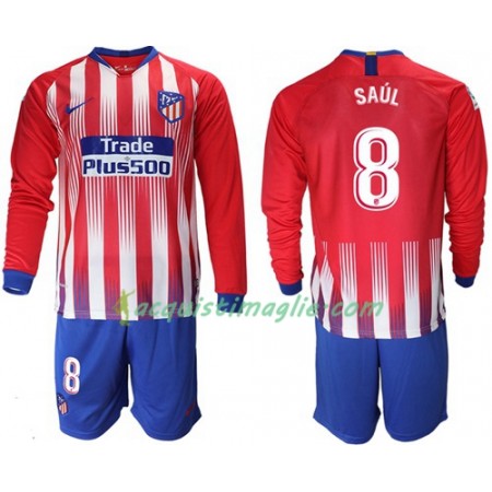 Divisa di Calcio Atlético Madrid Saul 8 Bambino Prima 2018/2019 Manica Lunga